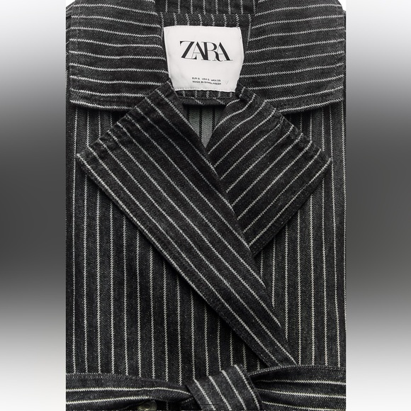 ✨SALE✨ ZARA OVERSIZED STRIPED CROP DENIM TRENCH ✨SALE✨ - Picture 6 of 9